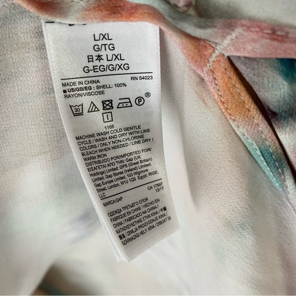 GAP Hooded Long Jacket Watercolor Button Down Kimono Cinchable Hem Large XL - Picture 10 of 12